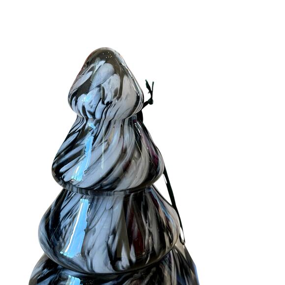 Art Glass CHRISTMAS TREE 10in Black White Marble Handmade in Poland NEW - Picture 3 of 10